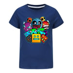 Unisex T-shirt för barn (pojkar/flickor) med Geometry Dash-motiv - Casual sommar-T-shirt med korta ärmar, 7-14 år Navy blue 160cm