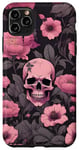 Coque pour iPhone 11 Pro Max Étui de téléphone gothique fleurs crâne roses et fond gothique