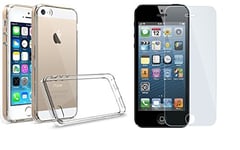 NOVAGO Compatible avec iPhone 5, iPhone 5S, iPhone SE 2016 Pack 2 en 1-1 Coque Transparente Anti Choc+ 1 Film en Verre trempé 9H Ultra résistant