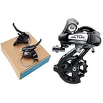 SHIMANO Altus ST-EF41 EZ fire Plus STI Set for V-Brakes, 3x7-speed, 2-Finger Lever, Black One Size,STEF41P7AL & Cycling RDM310DL, Black, 7/8 Speed Smart Cage