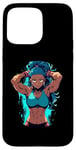 Coque pour iPhone 15 Pro Max Blue Hair Dark Skin Fitness Modèle Posant Illustration