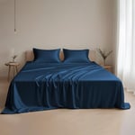 LINENWALAS 100% Eucalyptus Tencel Bed Sheet Set, Lyocell Bedding Cooling Sheets, Natural Moisture Wicking, Anti allergy 3 Piece sheet set (Navy Blue, Single)