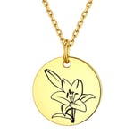 Collier Fleur de Naissance Plaqué Or Médaille Fleur lis Argent 925 Pendentif Naissance Mai Chaîne Réglable Bijoux Cadeau Anniversaire pour Maman Femme Fille