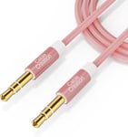 Câble Jack Audio 3.5mm Câble Audio Stéréo Mâle vers Mâle Câble Auxiliaire Compatible avec iPhone iPad iPod Voiture Casque HiFi Autoradio Smartphone Tablette MP3 etc., Tressé, 1.8M, Rose