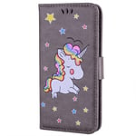 Etui Rabat Latéral Honor 9 Lite Licorne Et Paillettes Coloris Gris