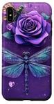 Coque pour iPhone XS Max Jolie rose violette et libellule avec étoiles libellules violettes