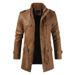 LDMB Blouson Cuir Homme Manteau À Manches Longues Chaudes en Détresse Vêtements D'extérieur en Faux Cuir avec Ceinture,Light Brown,XL