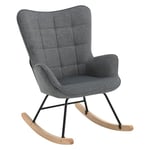 WOLTU Fauteuil à Bascule Adulte, Fauteuil à Oreilles Rembourré, Chaise Relaxante sur Pieds en Métal et en Bois Massif pour Salon, Chambre, Balcon, Terrasse, Jardin, Gris foncé, 69x90x95cm, SKS30dgr