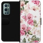 OnePlus 9 Pro Sort Lommebokdeksel Rosa blommor