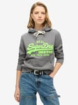 Superdry Neon Vintage Logo Embroidered Graphic Hoodie - Grey, Grey, Size 16, Women