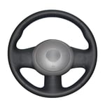 BTOEFE Couvre-Volant de Voiture en Cuir Artificiel Noir en Cuir PU Noir à Coudre à la Main, pour Nissan March Sunny Versa 2013 Fil Almera-Gris