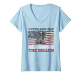 Womens Veterans Day Remember the Fallen USA Flag Soldiers Boots V-Neck T-Shirt