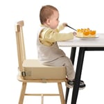 TOTIDYH Toddler Booster Seat for Dining Chair, 10cm PU Washable Baby Booster Seat for Dining Table, Table Booster Seat for Toddler with 2 Adjustable Straps, Portable Travel Booster Cushion(Khaki)