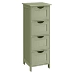 VASAGLE Meuble de Salle de Bain, Meuble de Rangement, Armoire sur Pied, avec 4 Tiroirs, 30 x 30 x 82 cm, pour Salle de Bain, Salon, Salle à Manger, Cuisine, Style Moderne, Vert Olive LHC040C02