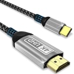 Cable HDMI USB C 3 Mètres, USB C HDMI 4K UHD Thunderbolt 4/3 Type C Câble HDMI USB C Compatible pour iPhone 15/16 Pro Max, MacBook Pro/Air, i Pad Pro/Air, Samsung Galaxy S24/S23, Gris, 3m