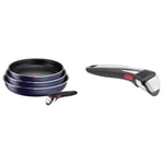 Tefal Ingenio Lot de 3 poêles 22/24/26 cm + poignée amovible, Pas d’induction, Revêtement & Ingenio Poignée amovible Premium noire, Empilable, Verrouillage sécurité 3 points