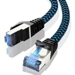 Cable Ethernet 15M, Câbles Ethernet Cat 8 Réseau RJ45 Haut Débit 40Gbps 2000MHz Nylon Tressé Double Blindage Rallonge Ethernet Cat 8 Compatible avec Routeur Modem Décodeur TV