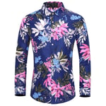 RIQWOUQT Homme Chemise Fleurie Manches Longues,Pink Leaf Pattern Blue Hawaiian Men’S Shirt Comfortable Printing Casual Men’S Large Formal Shirt Chemise À Manches Longues M-3Xl,3X,Large