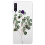 Huawei Y6p - Gummi cover i printet design - Grønt blad