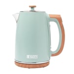 Haden Dorchester Temperature Control Kettle - 3000w Rapid Boil, Wood Effect Finish, 1.7litre - Green Stainless Steel Kettle - Overheat Protection - Digital Display