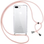 Pnakqil Collier Coque pour iPhone 8 Plus/iPhone 7 Plus avec Cordon, Réglable Lanyard Housse Transparente Silicone Anti-Chute Etui pour iPhone 8 Plus 5.5 Pouces, Ètuis à Bandoulière, Or Rose