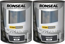 2x Ronseal uPVC Windows Doors Trim Protection Satin Paint 750ml- Anthracite Grey