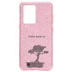 Coque Iphone 12 MINI paillettes rose bonsai noir personnalisee