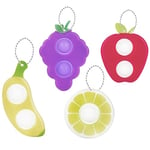 Ainiv 4PCS Fidget Push Bubble Toy, Popper Sensory Mini Toys, Banana Apple Grape Lemon Shape Keychain Decompression Toy, Simple Anxiety Relief Toys for Kids Adults ADD OCD Autistic Autism