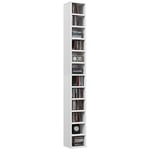 HOMCOM Rangements pour CD et DVD, étagère Colonne de Rangement, Meuble de Rangement avec 12 Compartiments, capacité Max. 204 CD, 21 x 20 x 175 cm, Blanc