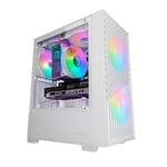 Mars Gaming MC-Vortex, Boîtier Gaming MicroATX, Mesh Géométrique Façade, Panneau Latéral Verre Trempé, 3 Ventilateurs FRGB Rainbow 120mm, Mini-Tour PC Compacte avec Design à Double Chambre, Blanc