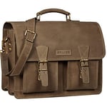 STILORD 'Jeffrey' Porte Document Femme et Homme Cuir Sac d'Enseignant XL Sac à Bandoulière Ordinateur Portable 15,6 Classeur A4 Trolley, Couleur:seppia - Marron