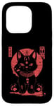 Coque pour iPhone 15 Pro Chat Maneki-Neko en colère porte-bonheur avec art japonais Kanji