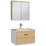 Meuble salle de bain simple vasque RUBITE 1 tiroir Chêne clair L. 60 cm + miroir armoire - Saniverre