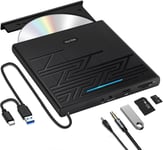 Lecteur CD DVD externe USB 3.0 Type C CD/DVD+/-RW ROM Graveur CD Lecteur Graveur CD Graveur avec USB & SD/TF & Sortie audio 3,5 mm, lecteur de disque optique lecteur DVD pour ordinateur portable, PC