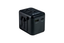 Verbatim Adaptateur de Voyage Universel UTA‑02 avec Port USB‑A et USB-C, Chargeur Rapide pour Ordinateur Portable, téléphone Portable, Appareil Photo, etc. Prise de Voyage utilisable dans Le Monde