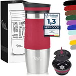 Milu Mug Isotherme Etanche 370ml, 450ml I Thermos I Tasse pour café et thé à emporter, Double Paroi Isolée sous Vide, Acier Inoxydable I Tasse de voyage Chaud & froid (Rouge)