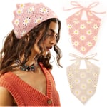 2 st virkade hårbandana vintage knuten huvudduk jordgubbsmönster pannband stickad huvudduk för kvinnor flickor color.sv-SE: 2 Pcs Daisy(Beige+pink)