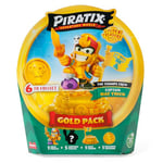 PIRATIX ADVENTURE WORLD Série Golden Treasure - Gold Pack, The Wild Crew. Comprend 5 Piratix Surprise, 1 trésor Exclusif, 1 Drapeau Exclusif, 1 Podium, 6 Accessoires et Le Capitaine doré King Roar