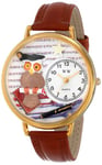 Whimsical Watches Knowledge is Power Tan Leather and Goldtone Unisex Quartz Watch with White Dial Analogue Display and Multicolour Leather Strap G-0640011
