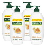 Palmolive Naturals Milk & Honey Shower Gel Cream 4X750ml, Vitamin E Body Wash to