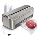 Mesliese Machine Sous Vide Alimentaire, 85 kPa 120 W, Système D'étanchéité Puissant, Cutter Intégré, Rangement de Sacs, Mode Humide et Tuyau D'aspiration D'air, 2 Rouleaux de Sac et 5 Sacs Prédécoupés