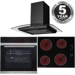 Black Touch Control Pyrolytic Single Fan Oven, 60cm Ceramic Hob & Curved Hood