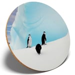 1 x Emperor Penguin Iceberg - Round Coaster Kitchen Student Kids Gift #13281