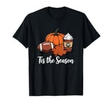 Tis the Season Fall Leaf Football Autumn Pumpkin Spice Latte T-Shirt