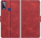 Coque Alcatel 1l 2021housse En Pu Cuir De Haute Qualité Avec Emplacements De Cartes Flip Etui Pour Alcatel 1l 2021 Rouge