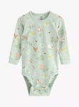 Lindex Baby Organic Cotton Blend Farm Animal Print Bodysuit, Dusty Green