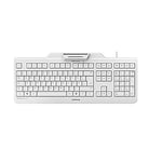 CHERRY SECURE BOARD 1.0, Disposition allemande, clavier QWERTZ, clavier de sécurité filaire avec lecteur intégré pour cartes à puce et cartes/tags avec interface RF/NFC, Blanc grisé