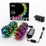 Twinkly Cluster 400 LED RGB+ White, Dense LED Light String, in- and Outdoor Smart Multicolor LED Lights, Compatible with Alexa, and Google Home, Gaming, IP44, App Control, Black Wire, 6m