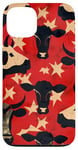 Coque pour iPhone 13 Rouge Art Déco Vaches Géométriques Ranch Pâturage Ferme Rustique