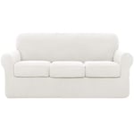 subrtex Housse de Canapé avec 2 Housses de Coussin Extensible Couverture de Canapé avec Accoudoirs Élastique (3 Places, Crème)